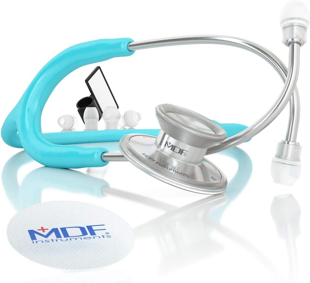 Acoustica Lightweight Stethoscope for Doctors, Nurses, Students, Home Health Use, Adult, Dual Head, Black Tube, Black Chestpiece-Headset, MDF747XP
